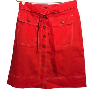 J.Crew Factory NWT Button Up Belted Skirt in Orange/Red, size 2